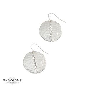 Park Lane Margo Silver Disc Earrings – Hammered Matte Finish, Crystal Accents
